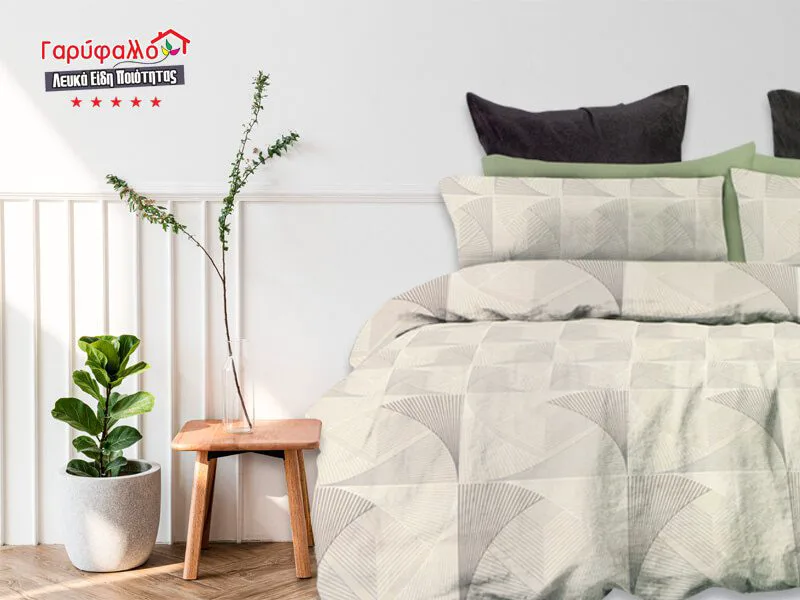 Σετ Σεντόνια Γίγας - King Size Βαμβοκασατεν 200 Κλωστών Μπεζ Γεωμετρικό Σχέδιο Γαρύφαλλο 235x255