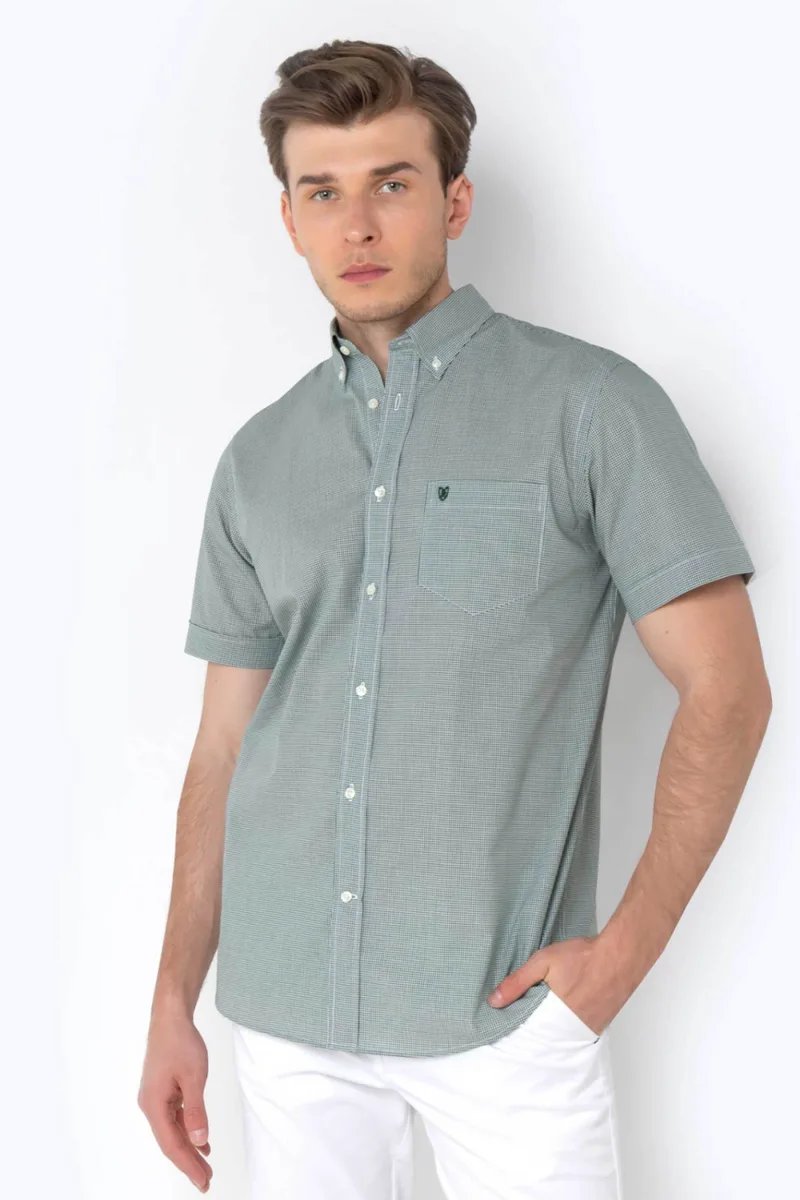 The Bostonians ανδρικό πουκάμισο poplin button down με καρό σχέδιο και κεντημένο λογότυπο Regular Fit "Chester" - BAC7021 Πράσινο