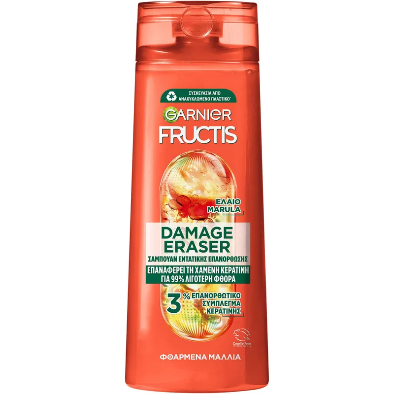 Garnier Fructis Damage Eraser Shampoo Σαμπουάν Εντατικής Επανόρθωσης για Φθαρμένα Μαλλιά με Σύμπλεγμα Κερατίνης & Έλαιο Marula 400ml