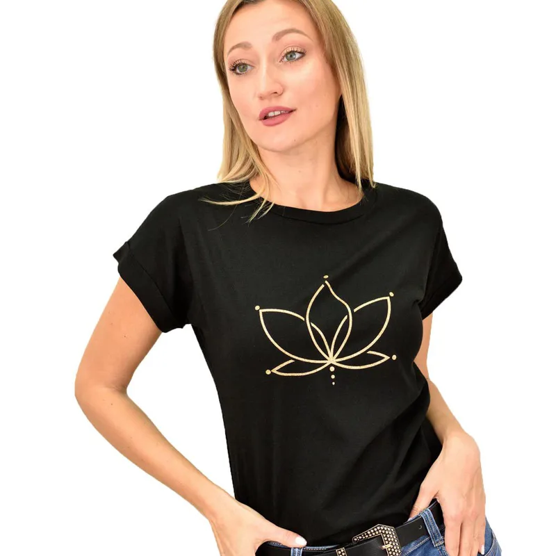 T-shirt με τύπωμα νούφαρο Μαύρο 9095