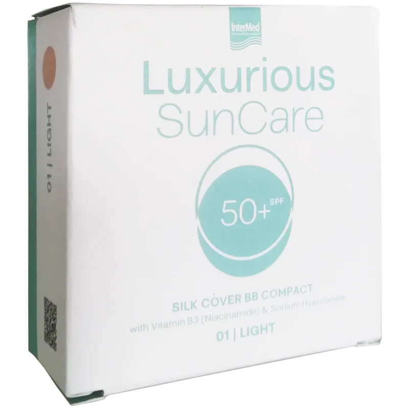 Luxurious Suncare Silk Cover BB Compact SPF50+ Πούδρα Πολύ Υψηλής Αντηλιακής Προστασίας για την Κάλυψη Ατελειών & Φυσικό Ματ Αποτέλεσμα 12g - Light