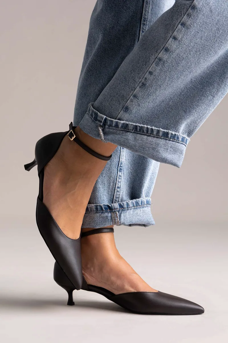 TFP Cutout Kitten Heel Pumps - 353 - Dark Brown Matte