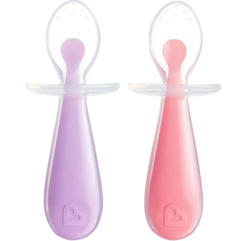 Munchkin Gentle Scoop Training Silicone Spoons 6m+ Μαλακά Εκπαιδευτικά Κουταλάκια Σιλικόνης 2 Τεμάχια - Ανοιχτό Ροζ / Λιλά