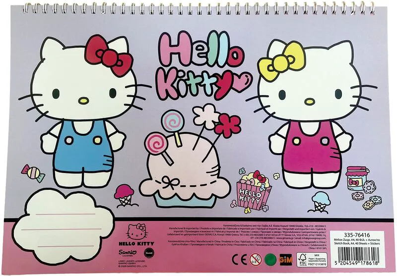Hello Kitty Μπλοκ Ζωγραφικής Α4+Stickers (335-76416)