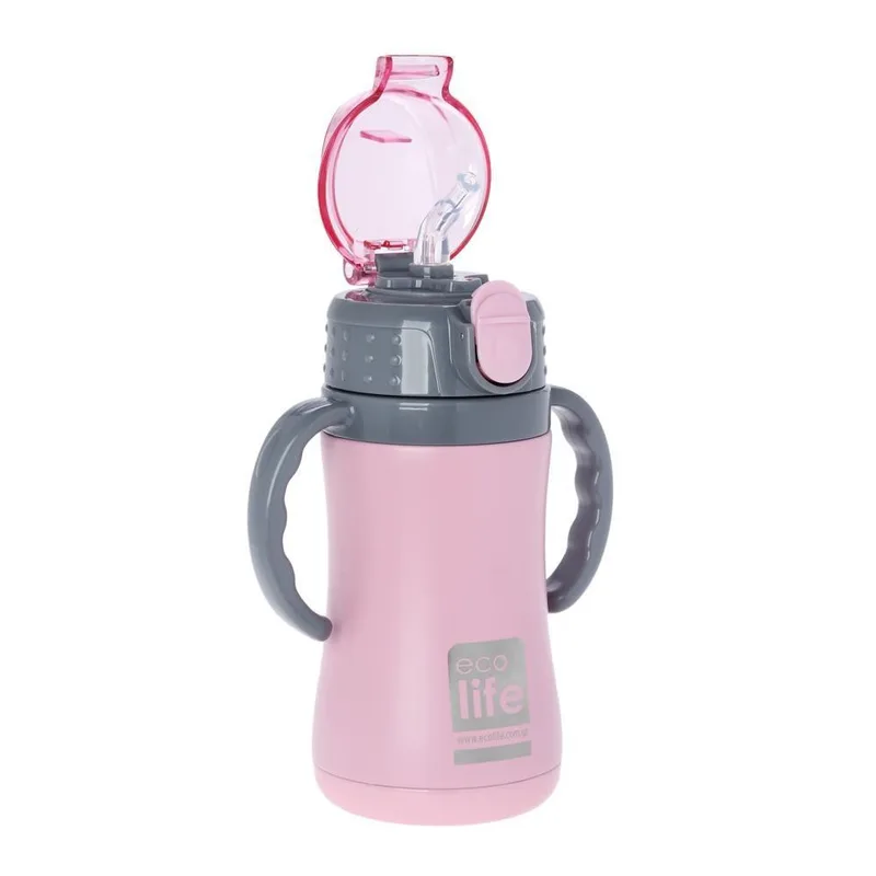 Ecolife Παγούρι Θερμός Ανοξείδωτο Με Καλαμάκι 300ml Ροζ