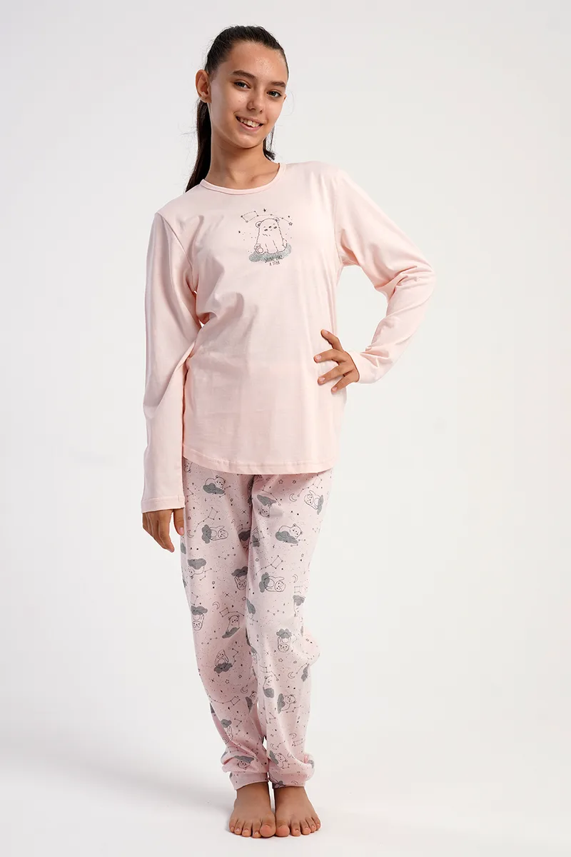 Vienetta Kids Εφηβική χειμερινή βαμβακερή πυτζάμα με τύπωμα για κορίτσι (7-14ετών)-503072