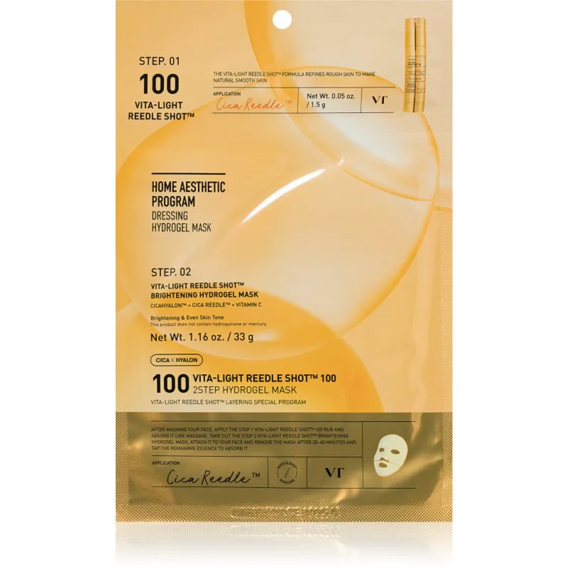VT Cosmetics Vita-Light Reedle Shot 100 2Step Hydrogel Mask εντατική μάσκα υδρογέλης για λαμπρότητα και ενυδάτωση 34.5 γρ