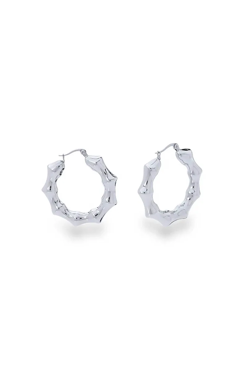 Folli Follie γυναικεία σκουλαρίκια κρίκοι με σχέδιο bamboo "Hoops!" - 1E24F118 Ασημί