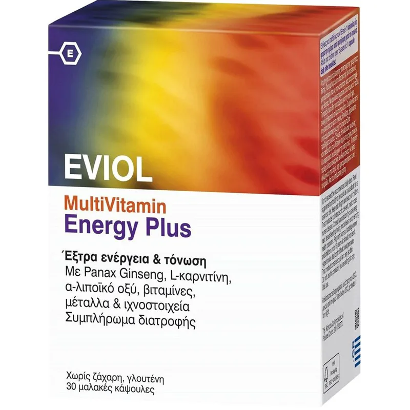 Eviol MultiVitamin Energy Plus Συμπλήρωμα Διατροφής Πολυβιταμινών, Μετάλλων & Ιχνοστοιχείων για Ενέργεια & Τόνωση 30caps