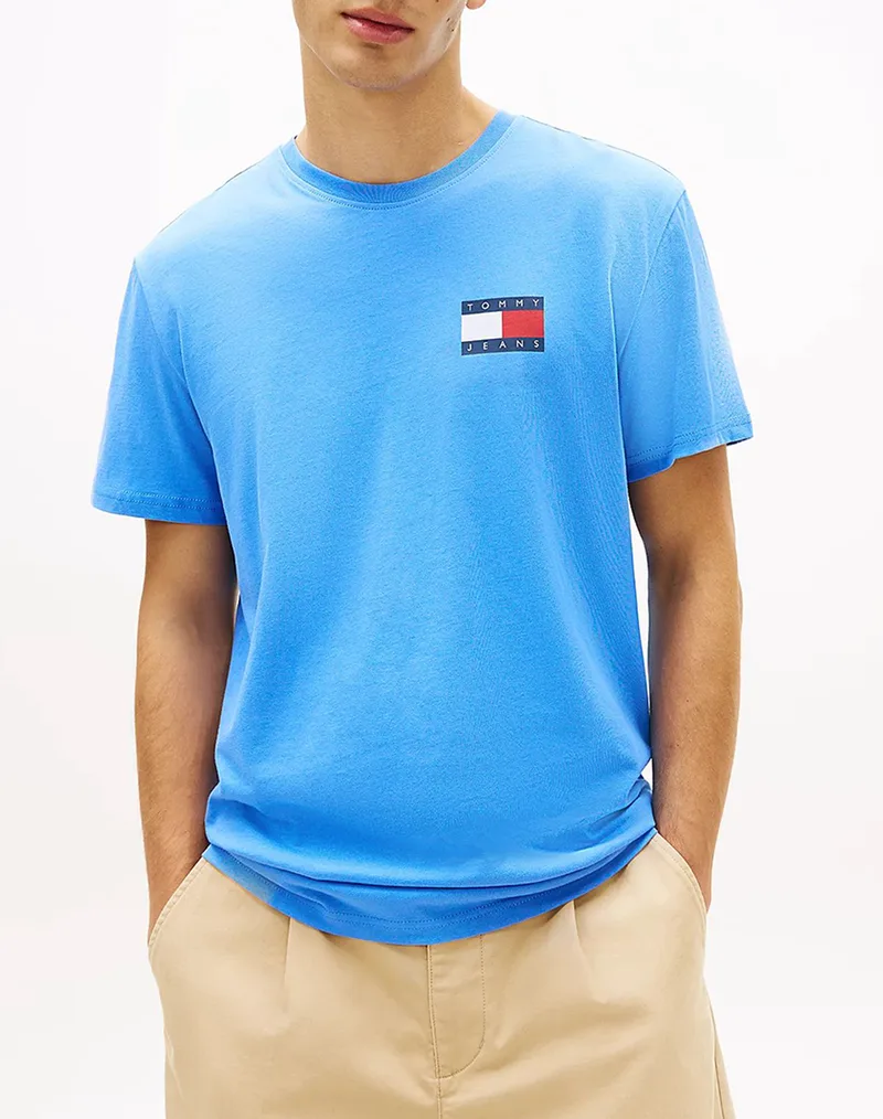 TOMMY JEANS TJM SLIM ESSENTIAL FLAG TEE EXT NEW DM0DM20740-C38 SkyBlue
