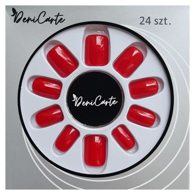 DeniCarte Square - Pre-assembled short false nails, various Classic Red colours