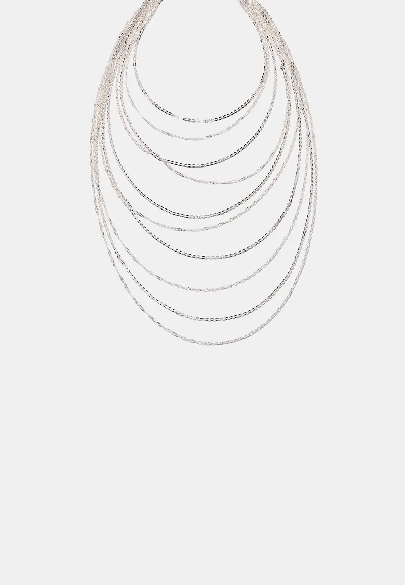 Stradivarius Μακρύ Κολιέ Με Πολλές Αλυσίδες Γκρι Os