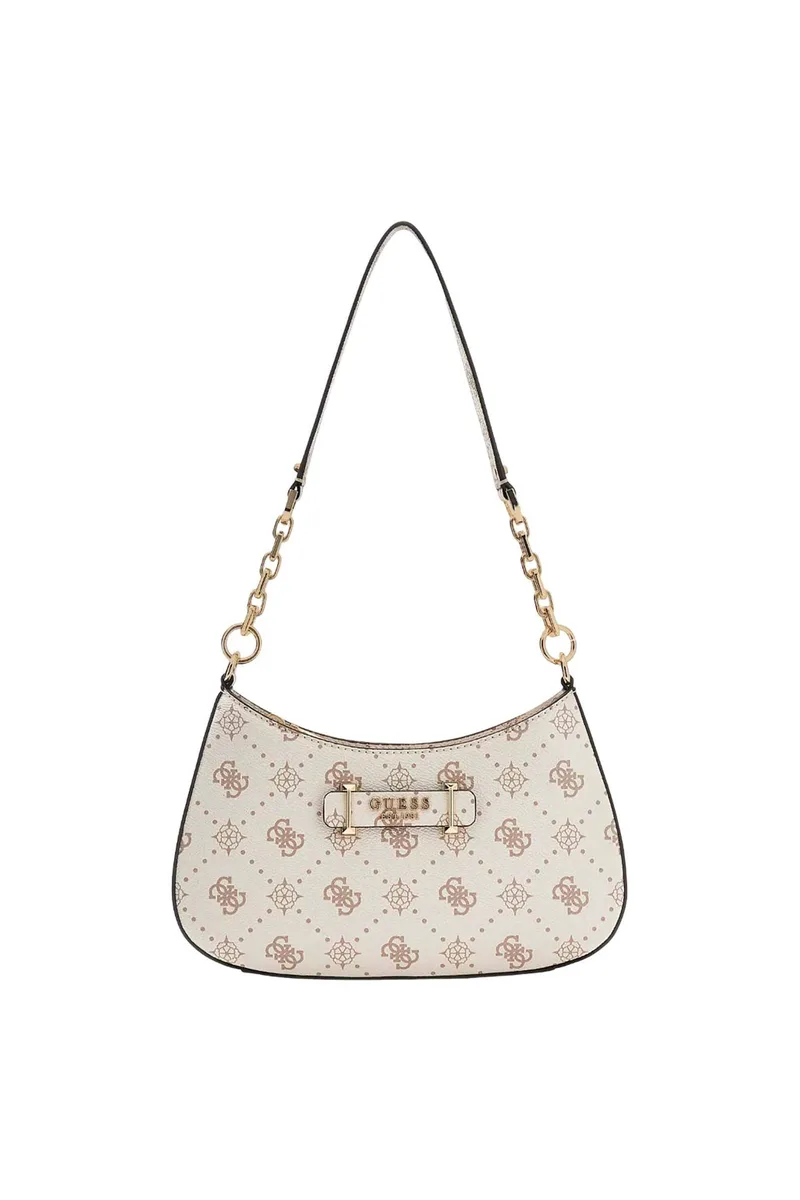Guess γυναικεία τσάντα ώμου με all-over logo print "Carrie" - HWGP9898180 Κρέμ