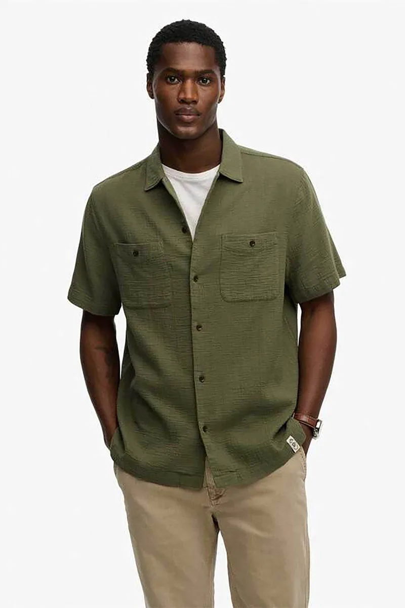 Superdry ανδρικό πουκάμισο textured με τσέπες Relaxed Fit "The Merchant Store" - M4011123A Χακί