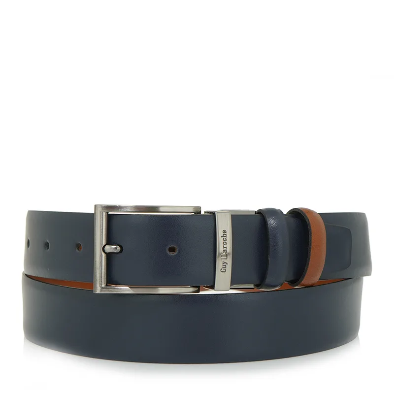 Guy Laroche Ανδρική Δερμάτινη Ζώνη Διπλής Όψης Leather Belt GL F1357 Μπλε-Ταμπά