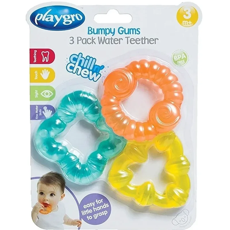 Playgro Bumpy Gums Water Teether Πολύχρωμοι Βρεφικοί Μασητικοί Κρίκοι Νερό 3 Τεμάχια
