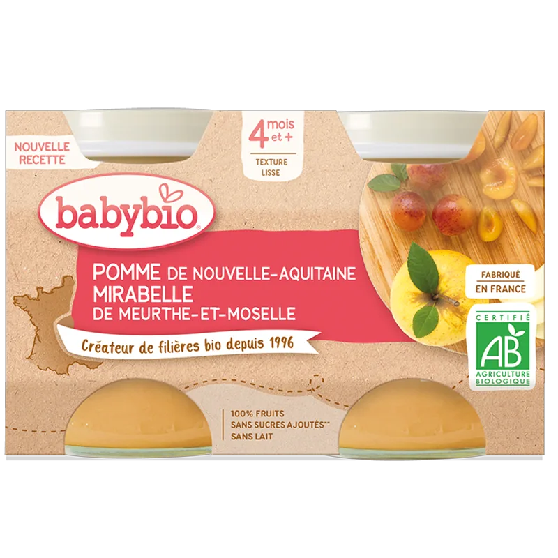 Babybio Fruit Jars - 4 months and more - Apple, Mirabelle - ORGANIC 2x130 g