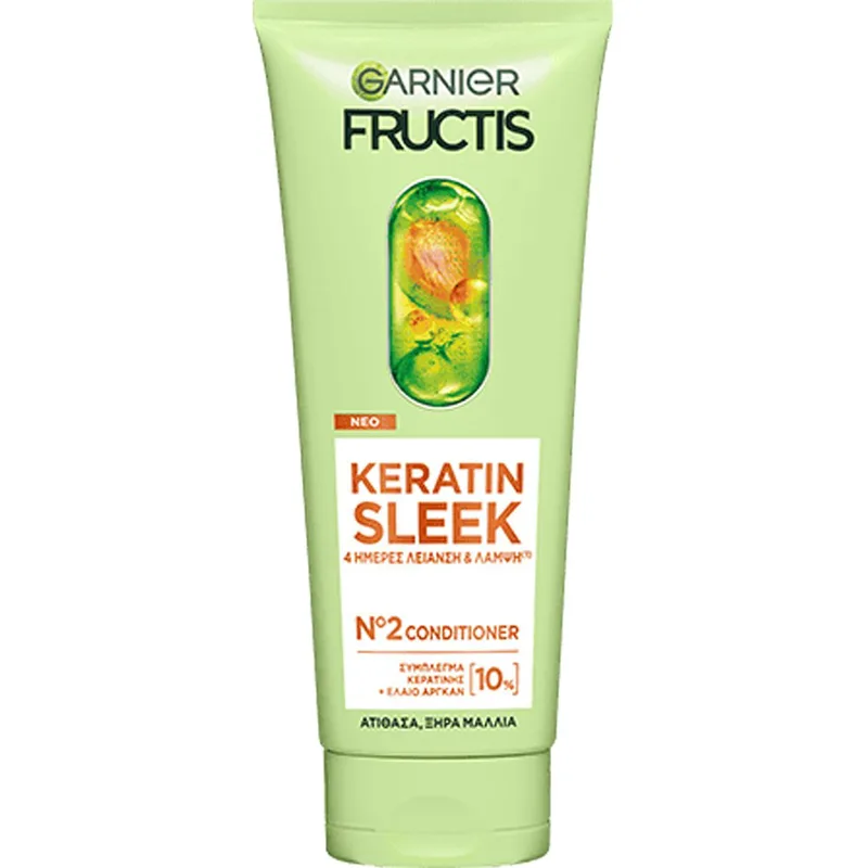 Garnier Fructis Keratin Sleek No2 Conditioner Μαλακτική Κρέμα Μαλλιών με Κερατίνη για Ατίθασα & Ξηρά Μαλλιά 200ml