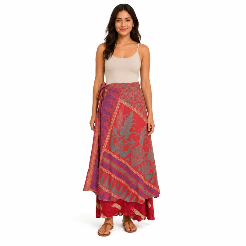 Μακριά Φούστα Boho με Εμπριμέ Σχέδια Κόκκινο 27505