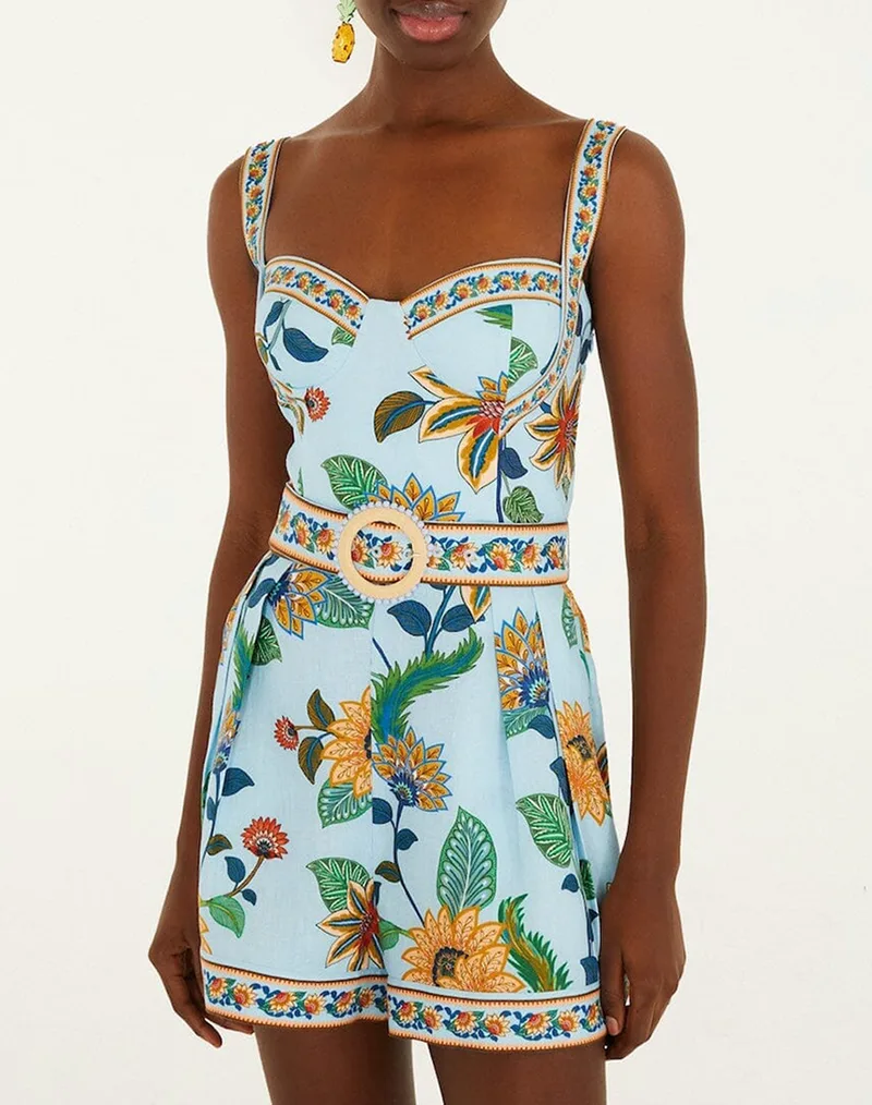 FARM RIO FLORAL DELHI LIGHT BLUE ROMPER-FLORAL DELHI LIGHT BLUE 348958-26040 Multi