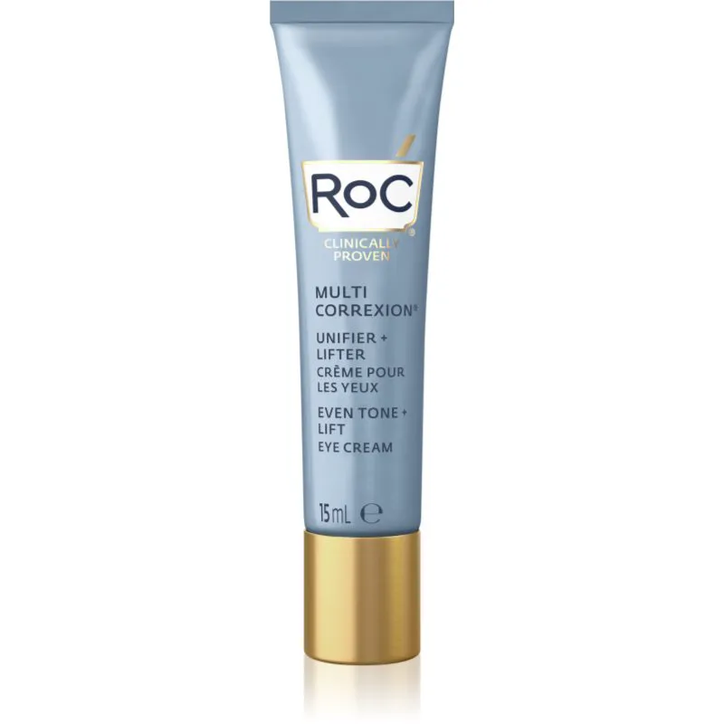 RoC Multi Correxion Even Tone + Lift κρέμα ματιών για λάμψη και λείανση ενάντια στις ρυτίδες και τους μαύρους κύκλους 15 ml