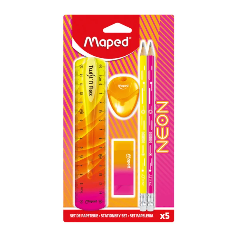 Σχολικό Σετ Maped Neon με Γόμα Ξύστρα Μολύβι Χάρακα 5τεμ 981883