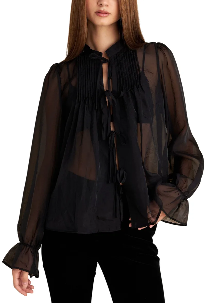 Top Attrattivo Μακρυμάνικο Με Δεσίματα 9922290-BLACK Γυναικείο