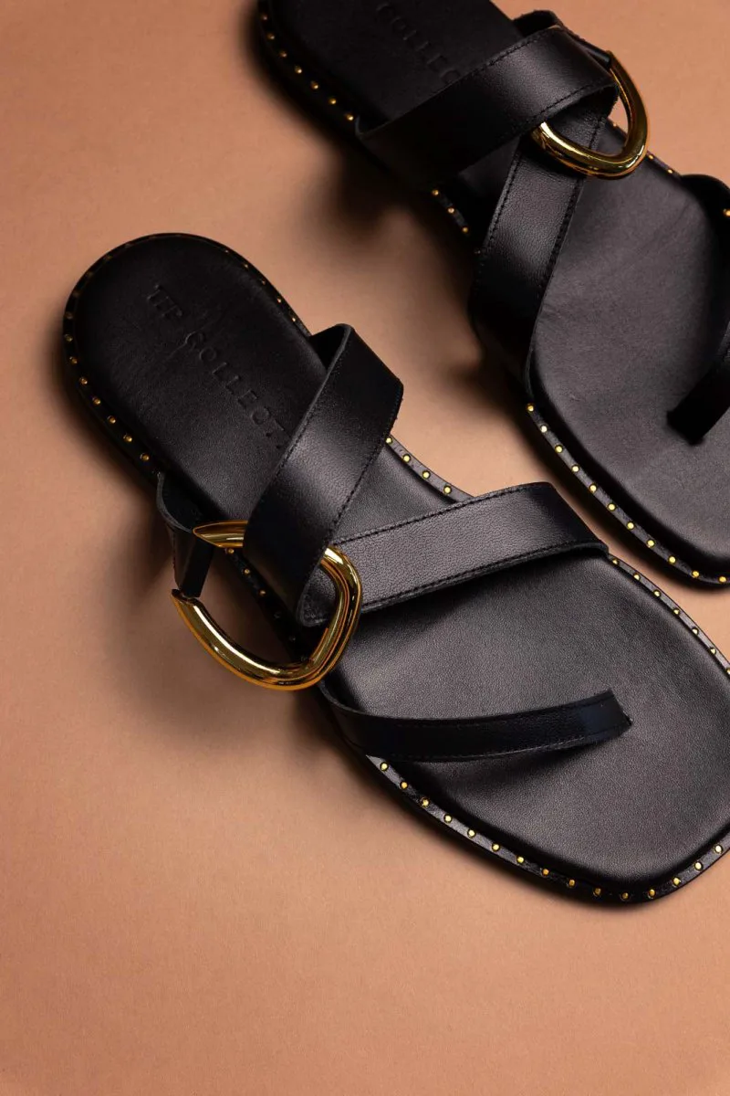 TFP Leather Sandals with Ring Detail - 1084 - Black
