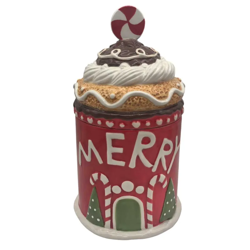 Χριστουγεννιάτικη Κεραμική Μπισκοτιέρα Merry Christmas 18cm