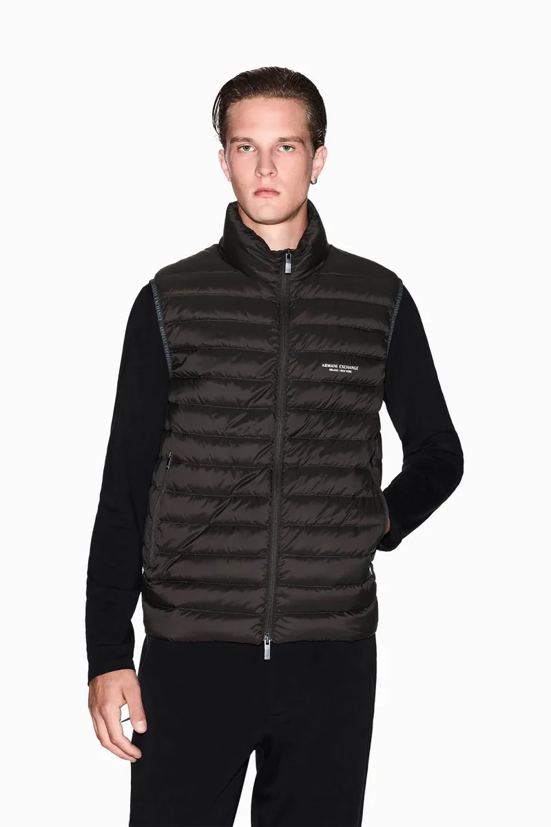 Armani Exchange ανδρικό αμάνικο μπουφάν με καπιτονέ σχέδιο Regular Fit - XM001576AF16927 Καφέ