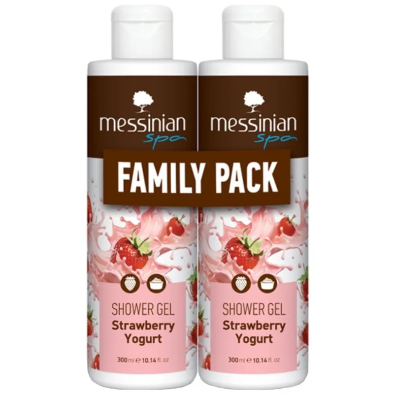 Messinian Spa Promo Strawberry Yogurt Shower Gel Ενυδατικό Αφρόλουτρο με Άρωμα Φράουλα Γιαούρτι για Καθημερινή Χρήση 600ml (2x300ml)