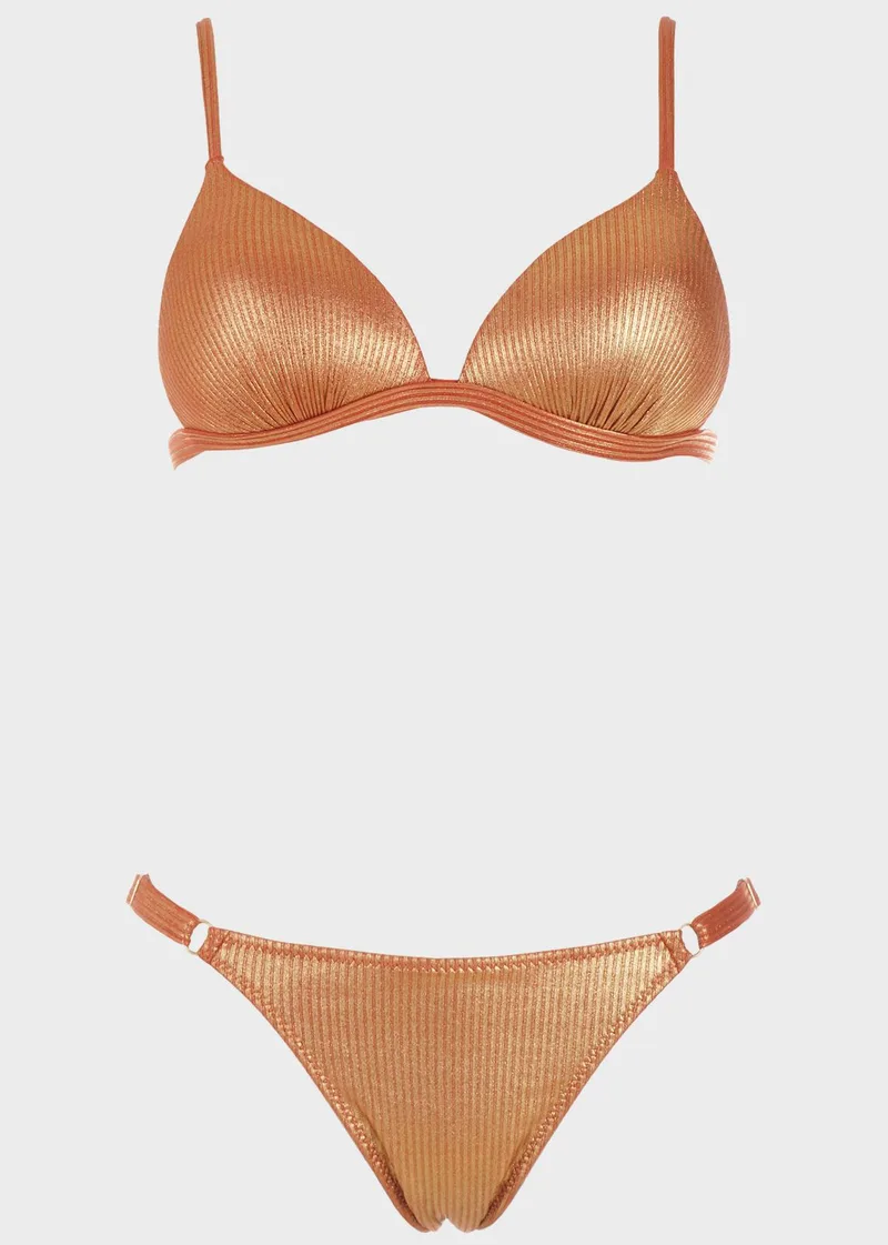 Σετ μαγιό bikini μεταλιζέ push up slip ρυθμιζόμενα πλαϊνά.Καλύπτει B Cup ΜΠΡΟΝΖΕ