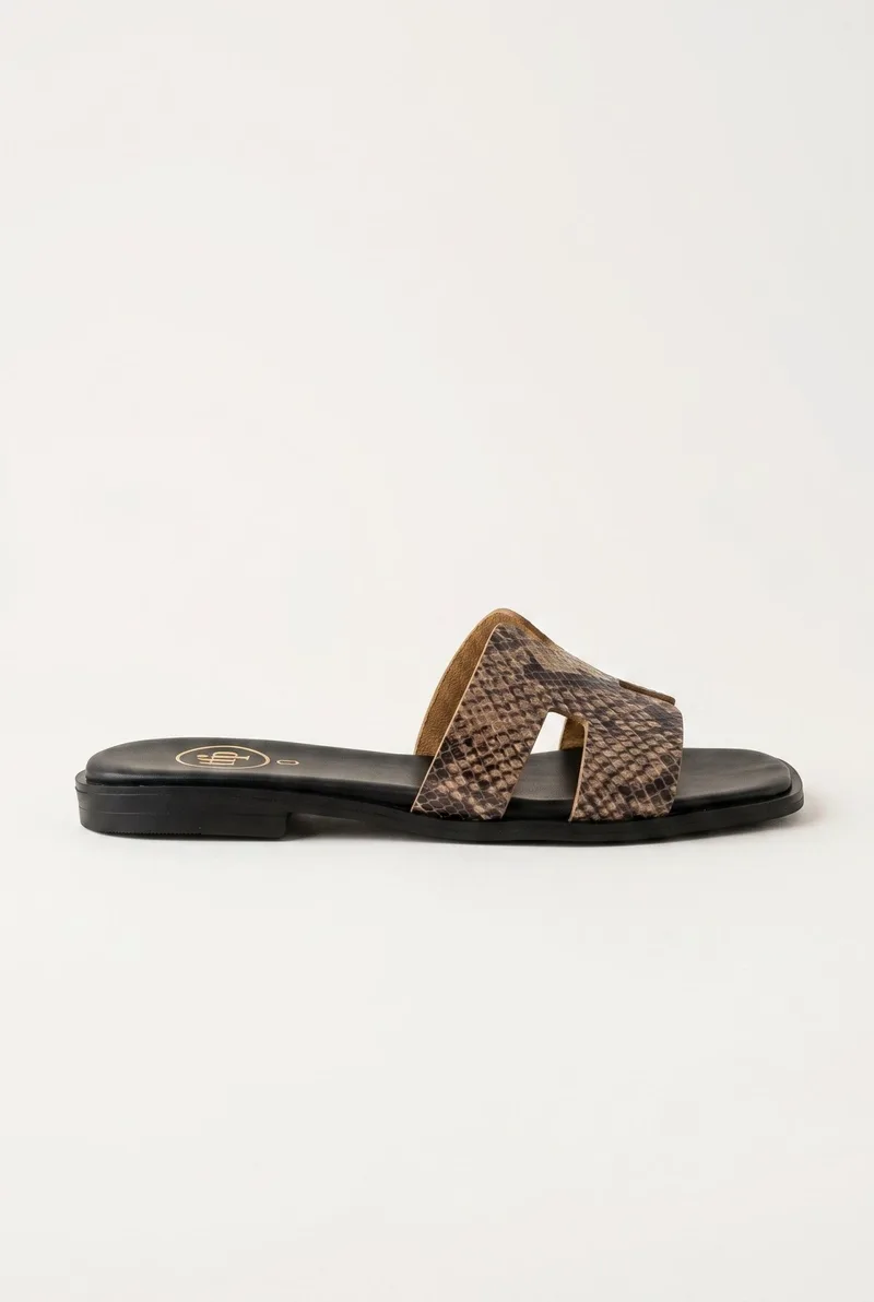 TFP Sandals Wide Cut Out Strap - I31 - Μπεζ Snake Print