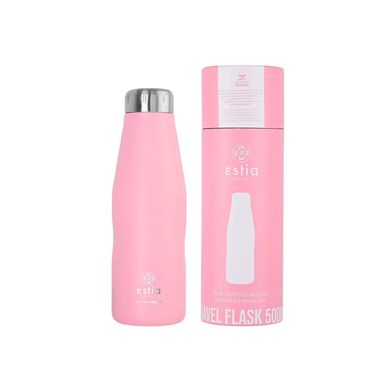 Θερμός-Μπουκάλι Ανοξείδωτο Blossom Rose Flask Save The Aegean Estia 500ml-7x7x22,3εκ. 01-7812 (Υλικό: Ανοξείδωτο, Χρώμα: Ροζ) - estia - 01-7812