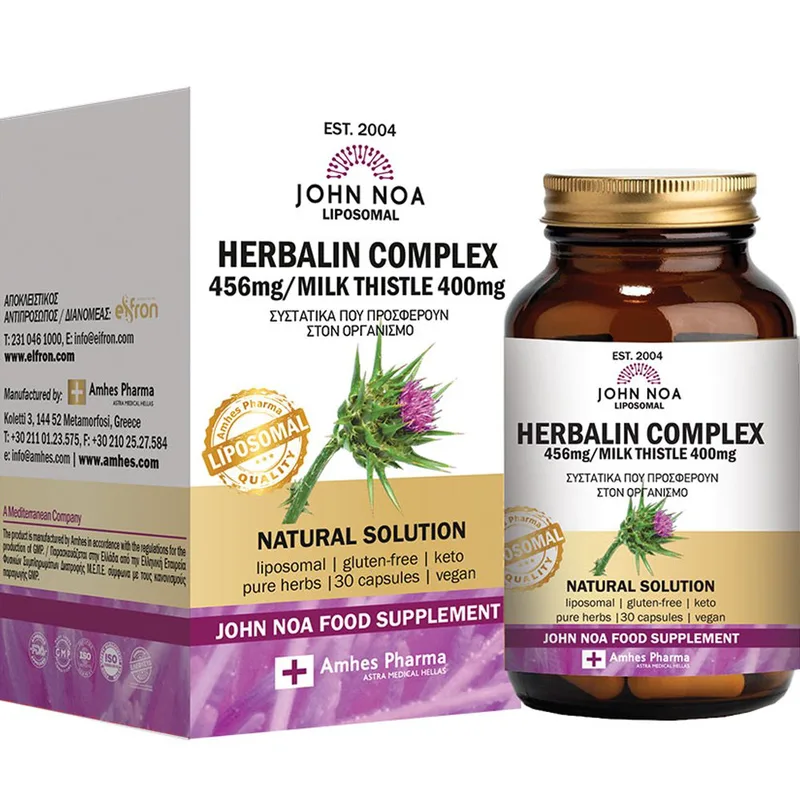 John Noa Liposomal Herbalin Complex 456mg & Milk Thistle 400mg Συμπλήρωμα Διατροφής Μείγματος Βοτάνων & Εκχυλίσματος Γαϊδουράγκαθου Λιποσωμικής Μορφής για Καλύτερη Πέψη & Αποτοξίνωση του Ήπατος 30caps