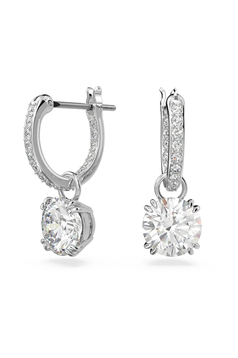Swarovski γυναικεία σκουλαρίκια σταγόνα στρογγυλή κοπή, λευκά, επιμετάλλωση ροδίου "Constella" - 5636717