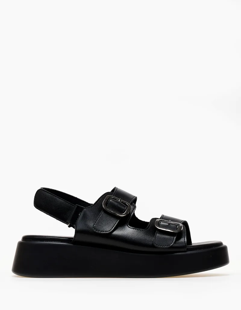 Σανδάλια flatform με ρυθμιζόμενα ζωνάκια - Μαύρο
