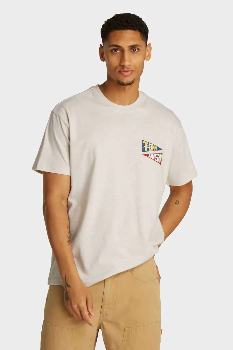 Tommy Jeans ανδρικό T-shirt με λογότυπο - DM0DM20350 Κρέμ