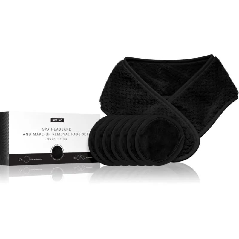 Notino Spa Collection Spa headband and make-up removal pads set Σετ ντεμακιγιάζ με κορδέλα σπα Black 7 τμχ