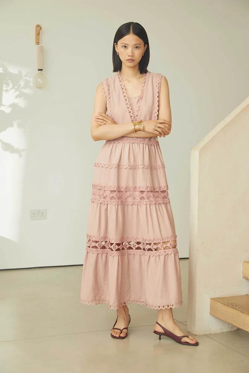 Jovonna London γυναικείο φόρεμα με κέντημα "Evika" - EVIKA/DRESS/SS26 Ροζ