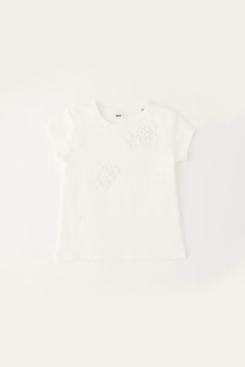 iDO παιδικό Τ-shirt με απλικέ λουλούδια - 4.G342/00 Λευκό