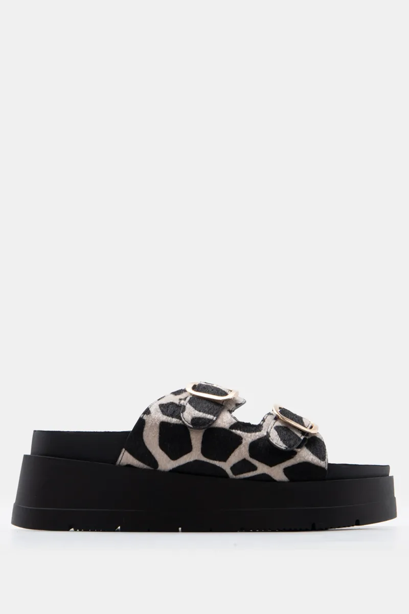 Πλατφόρμες με Διπλές Τόκες - Animal Print-Μαύρο