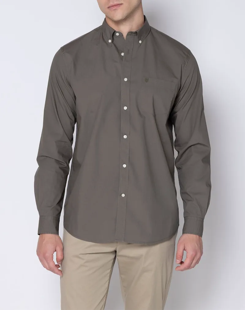 THE BOSTONIANS ΠΟΥΚΑΜΙΣΟ ΠΟΠΛΙΝΑ REGULAR FIT Plain POPLIN Button-down Regular Fit 3AAP2062-OLIVE Olive