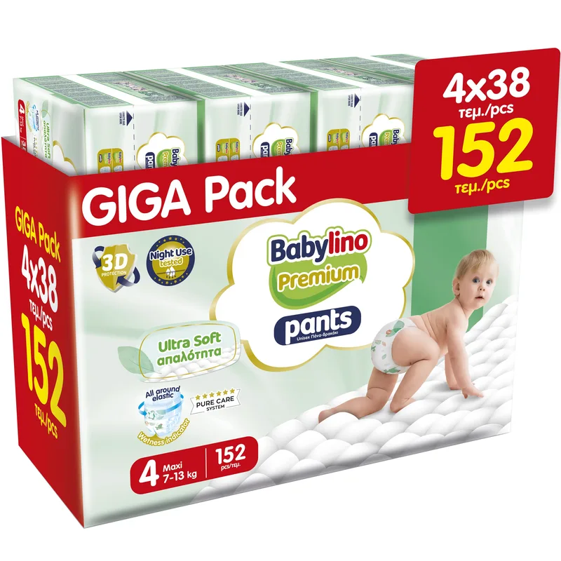 Σετ Babylino Premium Ultra Soft Pants Νο4 Maxi (7-13kg) 152 Τεμάχια (4x38 Τεμάχια)