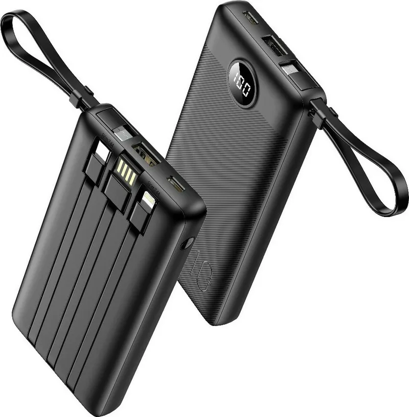 Veger PowerBank C10 - Φορητή Μπαταρία Φόρτισης με Ενσωματωμένα Καλώδια Type-C / USB-A / Lightning / MicroUSB και 1 x USB-A Θύρα - 10000mAh - Black (VP1116)