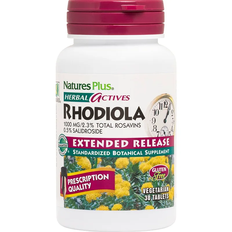 Natures Plus Rhodiola 1000mg Συμπλήρωμα Διατροφής Συμπυκνωμένου Εκχυλίσματος Ρίζας Ροδιόλας Παρατεταμένης Αποδέσμευσης για την Αντιμετώπιση του Στρες της Κόπωσης & του Αισθήματος Αδυναμίας με Ήπιες Αγχολυτικές Ιδιότητες 30tabs