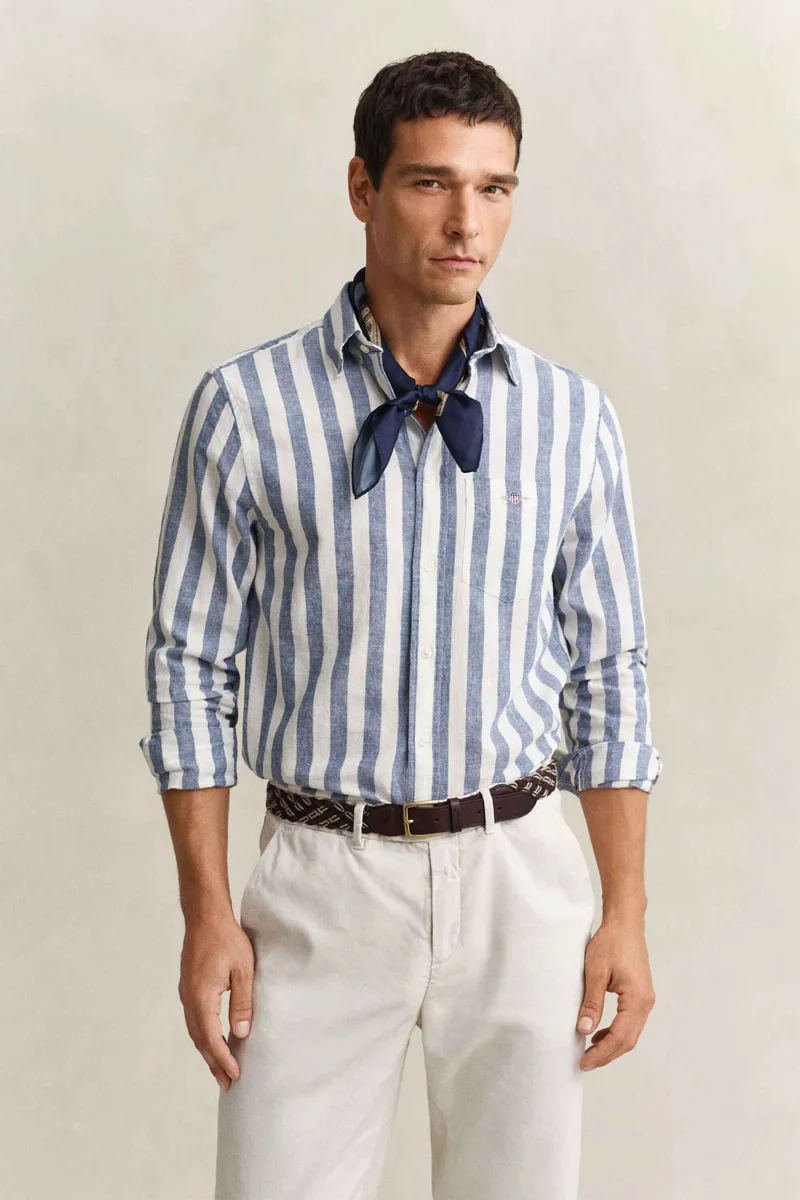 Gant ανδρικό πουκάμισο button down με ριγέ σχέδιο και τσέπη με λογότυπο Regular Fit - 3260019 Μπλε