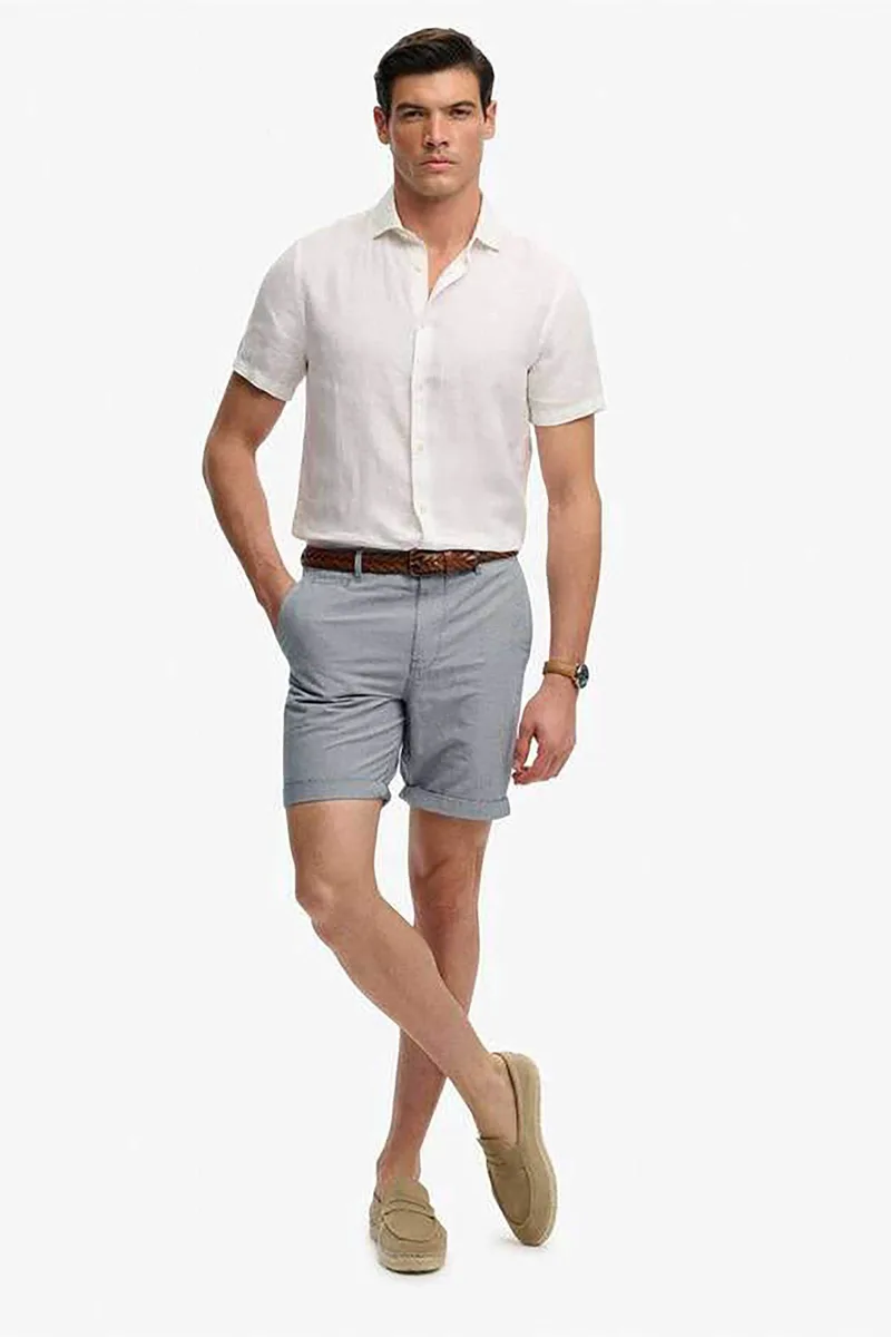 Superdry ανδρική βερμούδα chino Straight Fit "Premium Textured" - M7110487A Μπλε Ανοιχτό