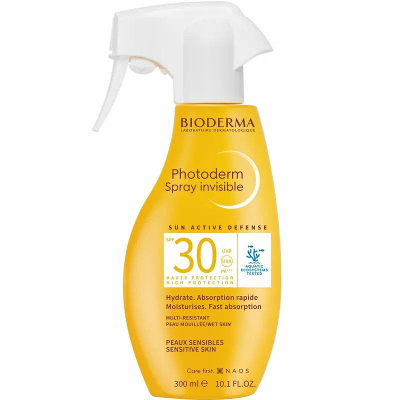 Bioderma Photoderm Sun Active Defense Spf30 Invisible Spray Αντηλιακό Spray Προσώπου - Σώματος Υψηλής Προστασίας για Ευαίσθητο Δέρμα με Ενυδατική Δράση & Αόρατο Αποτέλεσμα Χωρίς Λευκά Ίχνη 300ml