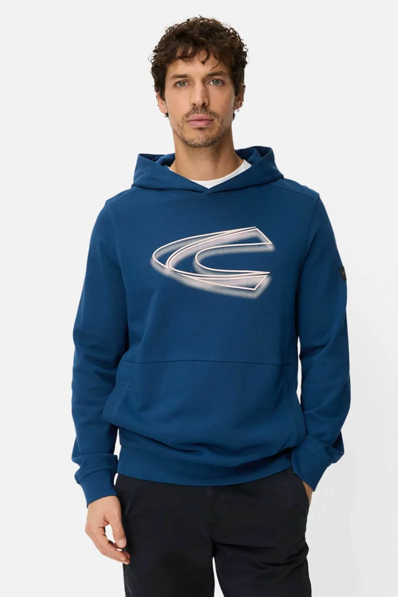 Camel Active ανδρική μπλούζα φούτερ με κουκούλα και monogram print Relaxed Fit - C261-409460-7W49 Μπλε
